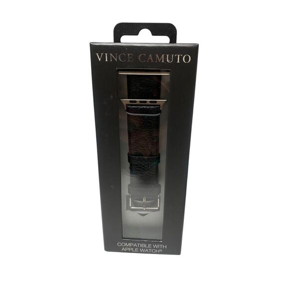 Vince Camuto Men's Black Leather Band Compatible with 42/44/45mm Apple Watch - Picture 1 of 1